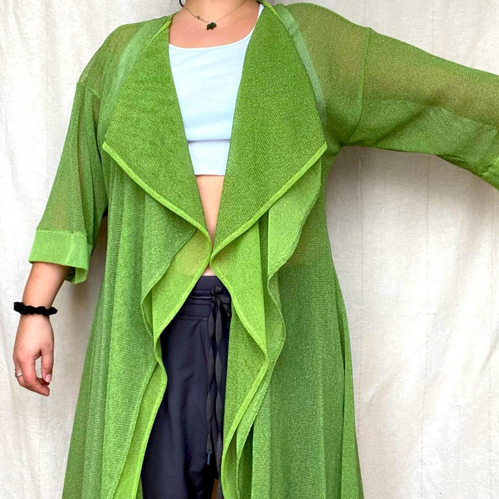 K by Connie K Coral green mesh see-through cardigan stretchy